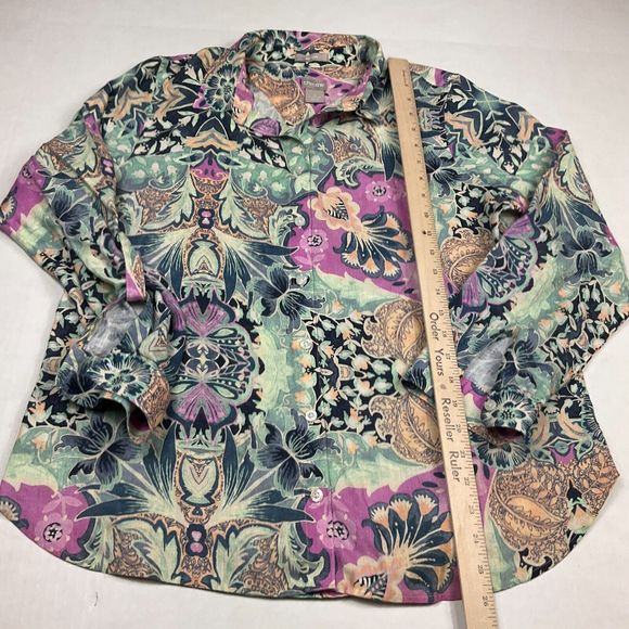 Chicos Linen Button Shirt Floral No Iron 3/4 Sleeve Casual Work Top 1 Medium - Picture 6 of 12